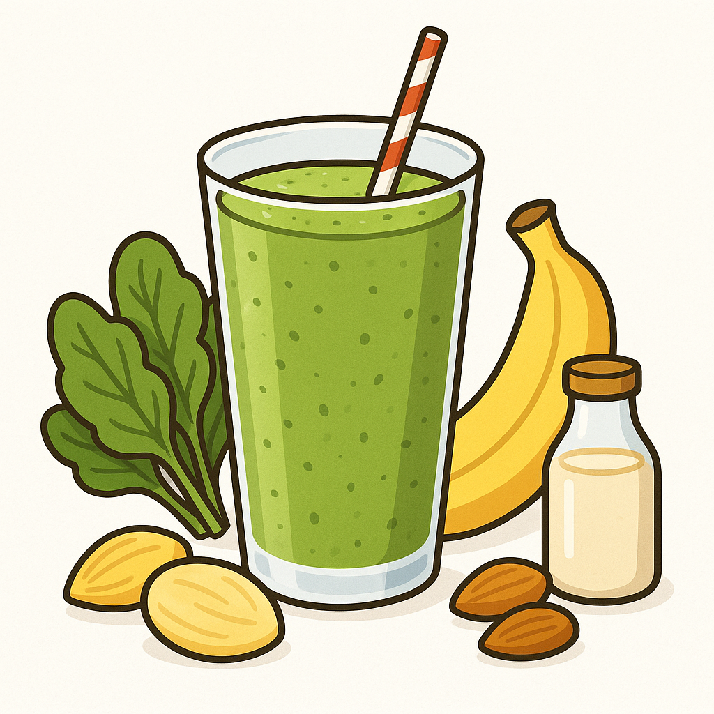 สมูทตี้ผักโขม  + กล้วย + นมอัลมอนด์